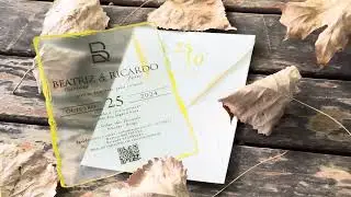 Frosted Acrylic Wedding Invitation with Gold Raw Edges & White Envelope