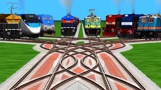 8 Trains Crossing At High Speed Railroad Track ll Daimond Forked tracks ll Indian Express train 🎮