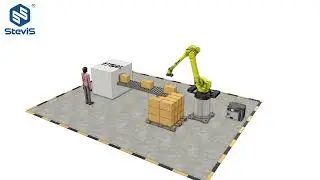 [SteviS Laser] 3D animation showing: Automatic Palletizing Robot Workstation