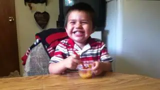 Arlo where's Braydon. (eating fruit)!