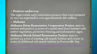 Early restoration projects, Gulf of Mexico restoration, BP
