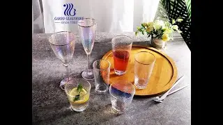 Mouth Blowing Ion Plating Rainbow Color Wine Glass Cup with Long Stem