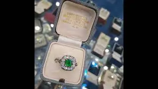 ER094 Emerald and diamond square cluster ring