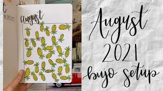Bullet Journal August 2021 | 2021 August BUJO Setup | Pineapple Bullet Journal Theme | Archer&Olive