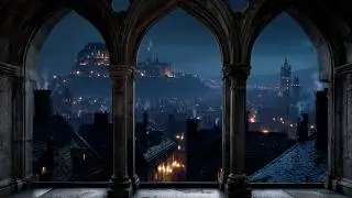Medieval Night Window | True 4K Projector Ambience | Cozy Castle View
