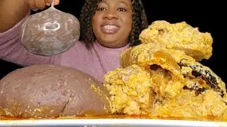 Asmr mukbang eating Nigeria spicy egusi soup and fufu amala 