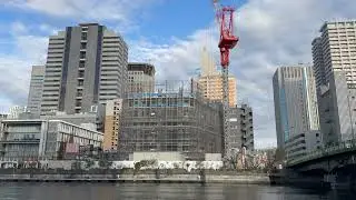 6階付近を施工中の、34階124m「パークタワー品川天王洲」（（仮称）品川区東品川2丁目計画）の様子 2025年12月下旬撮影