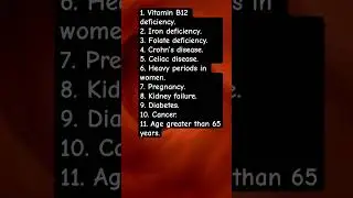 Risk factors for anemia( low red blood cells) .