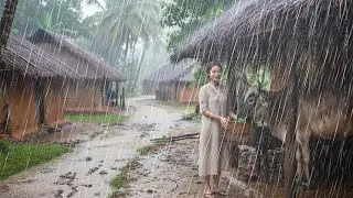 Сильный дождь и гром в деревне - Дождевая прогулка | Атмосфера для отдыха