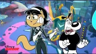 Dudley and Kitty Katswell get hit by light blue slime on Planet Gloop