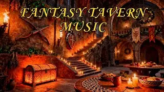 A Quiet Medieval Tavern at Night | Fireplace & Soft Lute Music