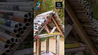 Newspaper bird house ✨✨#walldecoration #newspapercraft   #bestoutofwaste #painting #birdhouse #bird