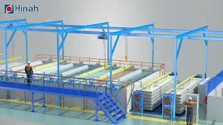 3D animation of the dip tank pre-treatment process in a powder coating line