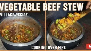 AFRICAN VILLAGE LIFE, HOW TO PREPARE VEGETABLE BEEF STEW #asmr #food #cooking #villagelife 