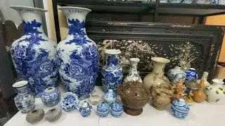 Gốm Sứ Cổ Độc Lạ: đôi lục bình gốm tàu siêu víp siêu to tích phượng hoàng hí mẫu đơn và đồ vớt biển