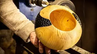 Woodturning a Pine Bowl from Scrap Wood | ASMR Turning with Decorative Texture