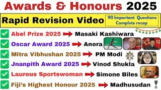 Awards & Honours 2025 | Most Important Current Affairs MCQs 2025
