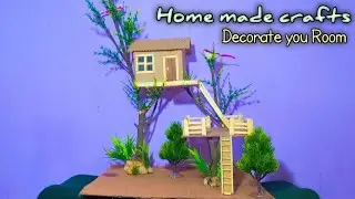 Making a small cardboard House on the tree. #howto #House #craft #EasyCardboardCrafts #Handmade.