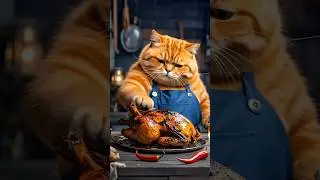 CAT COOKING CHICKEN  😺🐓🍴#cat #catlover #catvideos