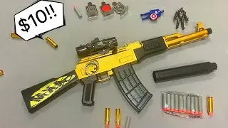 Realistic gold ak47 toy gun Unboxing| Soft Darts Shooting Toy Guns