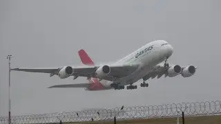 POWERFUL Qantas A380 takeoff From Melbourne W/ INSANE WATER SPRAY ACTION