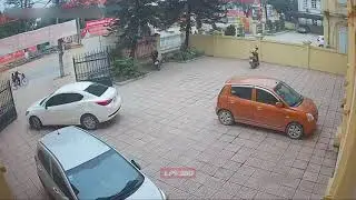 Car hits pole after exiting parking lot