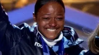African American woman Vonetta Flowers Wins Olympic Gold