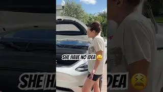 Never let your wife drive 😂 #wifedriving #tesla #couplefun #shorts