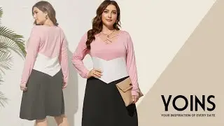 YOINS Plus Size Color Block Criss-Cross Dress