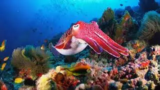 Amazing cuttlefish swimming and changing vivid colours 1 - Free Stock Video - Generated by AI
