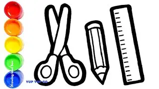 ✏️✂️📏 Draw Pencil, Scissors & Scale with Colors  🎨🦈 | Learn Colors + Baby Shark Song | Yup Yup Go