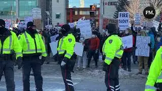 Ottawa counter protesters come out against the Freedom Convoy to chant trans rights are human rights