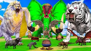 10 Giant Mammoth Elephant Gorilla vs Zombie Lion vs Buffalo Dragon Hybrid Saved By Woolly Mammoth