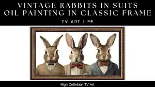 Vintage Rabbits in Suits in Classic Wood Frame | High Def | TV Wall Art | Frame TV | TV Screensaver