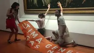 Climate Change activists glue themselves to Primavera (Botticelli) - Wikipedia in Italian Gallery