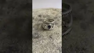 Ana Bekoach Kabbalah Hebrew Engraved Verses Iolite Ring