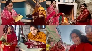 आज बहनजी ने मक्की की रोटी बनाई 😋#twins #himachal #village 