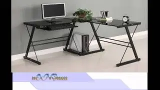 Walker Edison Soreno 3-Piece Corner Desk, Black with Black Glass