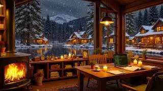 Snowy Cabin Workspace by the Lake | Cozy Jazz for Focus, Late Night Work & Winter Calm