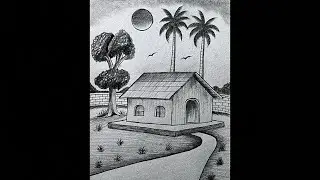 How to draw a house scenery with pencil sketch | pencil drawing 