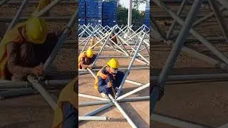 Double layer space frame structure building joining and tightening the structural members