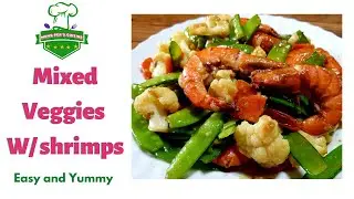 Mixed veggies with shrimps.  Stir fry
