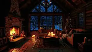 Late Night Cozy Cabin Jazz 🌙 Snowy Forest & Crackling Fire