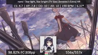 osu! | Phreel | nano - Star light, Star bright (TV Size) [browiec's Extra] HR 98.82% 308pp SIGHTREAD