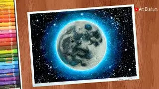 The Moon and Star Filled Sky Drawing with Oil pastels - Step by Step - for beginners