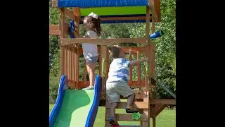 Backyard Discovery Beach Front All Cedar Wooden Swing Set, Large Upper Deck with Canopy, Ships Wheel