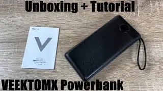 VEEKTOMX Powerbank 20000 mAh with Cable USB-C Portable Charger w. 5 Outputs Unboxing & instructions