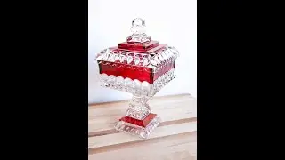 Antique Victorian Era 1891 US Glass Ruby Stain Tall Compote with Lid #victorian #bohodecor #antique