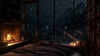 Warm Fireplace & Soft Piano Relaxing Holiday Ambience with Snowfall