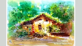 How to Paint Hut in Sun Light by Brush Sketch Pens